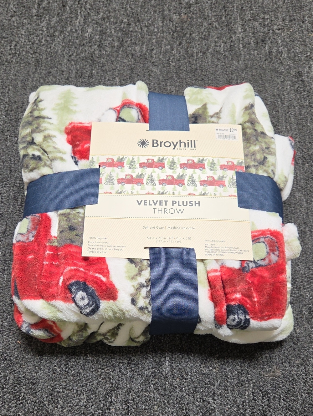 Broyhill Red Vintage Truck Velvet Plush Throw 50" X 60"